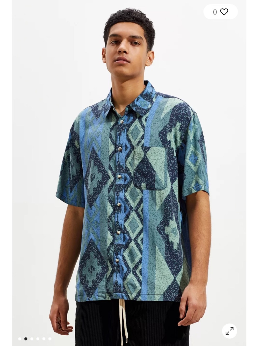 Urban Outfitters Blue and Green Short Sleeve Button-Up Shirt